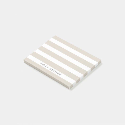 Post-it® Linge Beige et blanc Classic rayures Monogramme (Incliné)