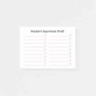 Post-it® Liste à faire rose et blanc Personnalisé