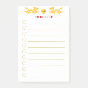 Post-it® Liste de choses à faire dragons dorés sur fond bl
