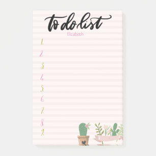 Post-it® Liste de choses à faire Fleur de cactus chic rayée