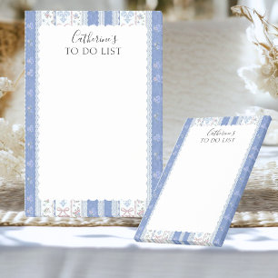Post-it® Liste de tâches florale bleu clair vintage avec no