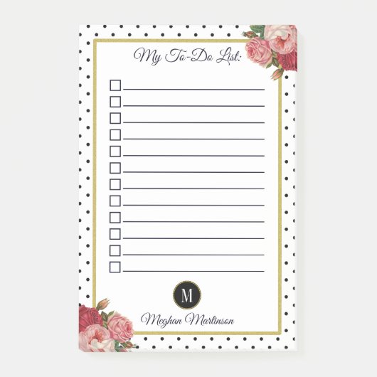 Post-it® Liste des Monogrammes Floraux Dots Noirs blancs No (Devant)