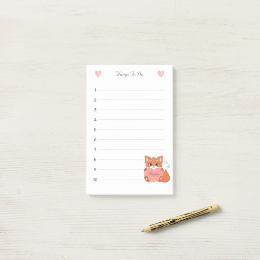 Post-it® Little Fox & Coeur Que Faire Linked (Sur un bureau)