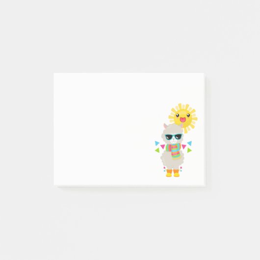 Post-it® Llama cool et soleil kawaii souriant (Devant)