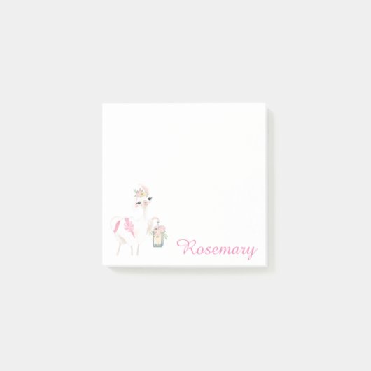 Post-it® Llama Cute Personnalisée Avec Lanterne & Fleurs (Devant)