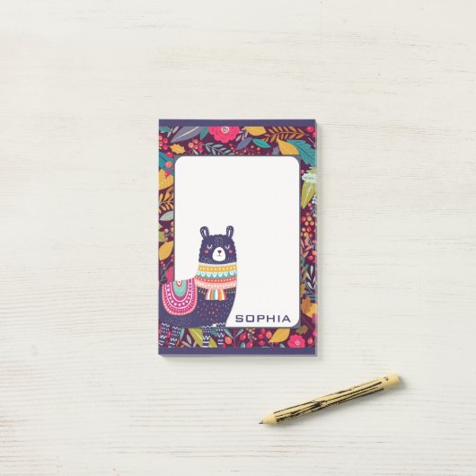 Post-it® Llama florale mignonne (Sur un bureau)