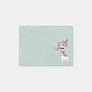 Post-it® Llama portant un chapeau de Père Noël et lunettes