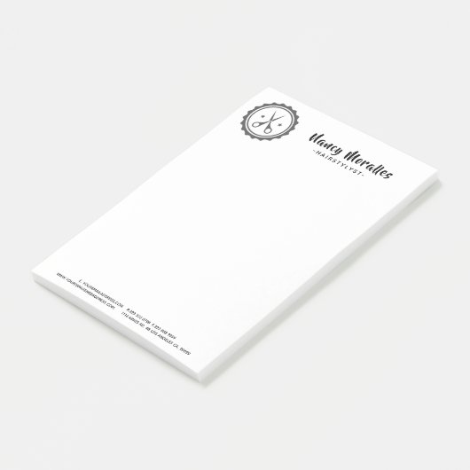 Post-it® Logo de ciseaux de coiffure moderne noir et blanc (Incliné)