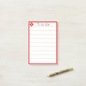 Post-it® Losange rouge et monogramme sur intérieur blanc (Sur un bureau)