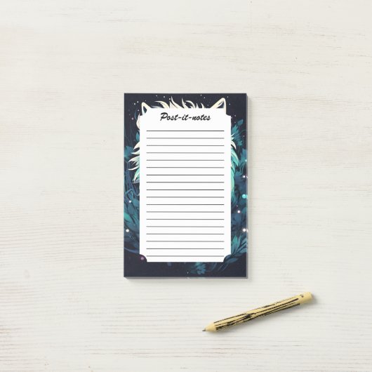 Post-it® Loup sauvage céleste lunaire (Sur un bureau)