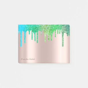 Post-it® Lovely Rose Gold Green Parties scintillant Bleu D