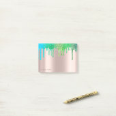 Post-it® Lovely Rose Gold Green Parties scintillant Bleu  D (Sur un bureau)