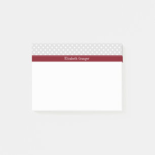 Post-it® Lt Grey Blanc Pois Bourgogne Nom Monogramme