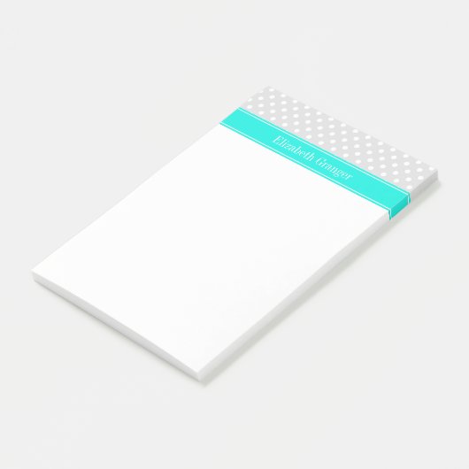 Post-it® Lt Grey White Pois Brt Aqua Ribbon Monogramme (Incliné)