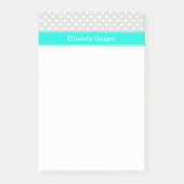 Post-it® Lt Grey White Pois Brt Aqua Ribbon Monogramme (Devant)