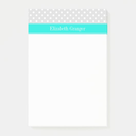 Post-it® Lt Grey White Pois Brt Aqua Ribbon Monogramme (Devant)