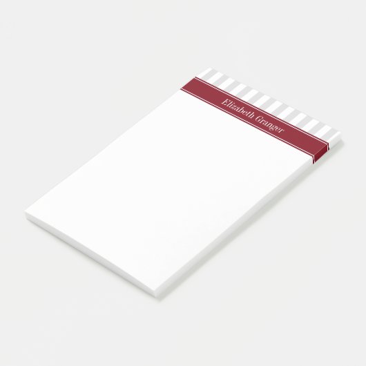 Post-it® Lt Grey White Stripe Bourgogne Nom Monogramme (Incliné)