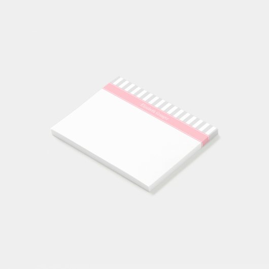 Post-it® Lt Grey White Stripe Pink Nom Monogramme (Incliné)