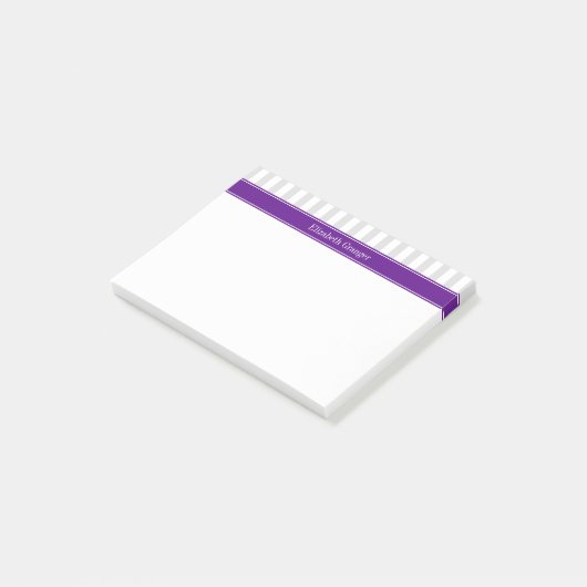 Post-it® Lt Grey White Stripe Purple Nom Monogramme (Incliné)