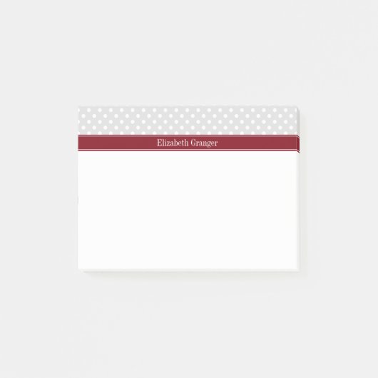 Post-it® Lt Gris Points Blancs Bourgogne Monogramme Nom (Devant)