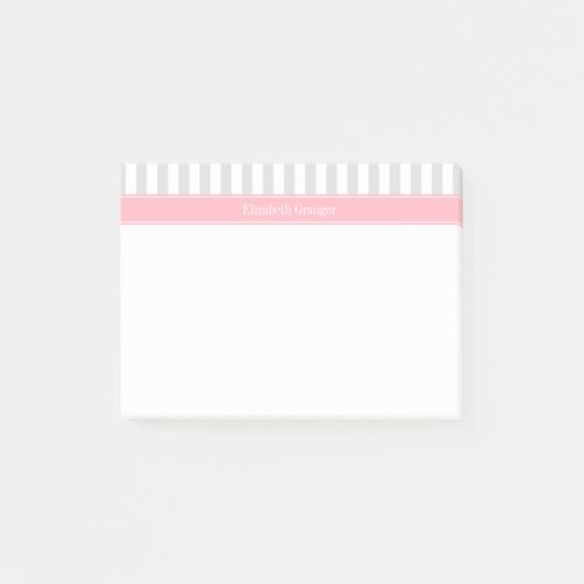 Post-it® Lt Gris Rayure Blanche Monogramme Rose Nom (Devant)