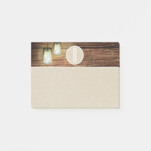 Post-it® Lumières de jarre en bois et monogramme rustique K