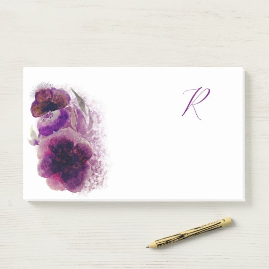 Post-it® Luxe Plum Penoies Floral Monogrammé (Sur un bureau)