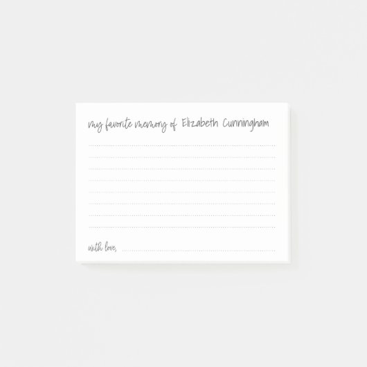 Post-it® Ma mémoire préférée Funérailles Carte d'assiduité  (Devant)