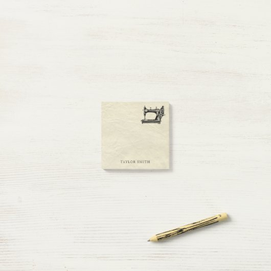 Post-it® Machine à coudre ancienne avec nom (Sur un bureau)