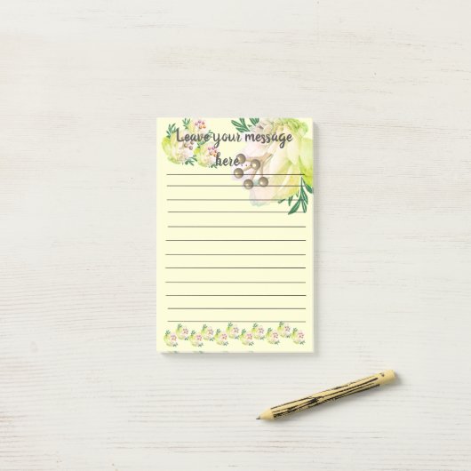 Post-it® Magnolia Jaune Laisser Votre Message Post-It Notes (Sur un bureau)