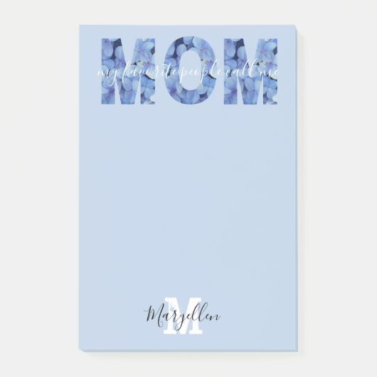 Post-it® Maman Ajoutez Votre Nom et Monogramme Hydrangea Bl (Devant)