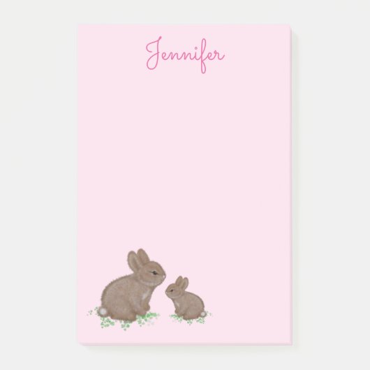 Post-it® Maman et bébé lapin mignons dans du trèfle rose (Devant)