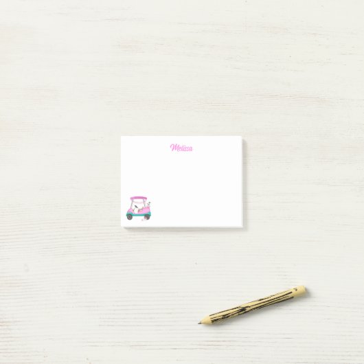 Post-it® Maman golfeuse Panier Nom Points Roses (Sur un bureau)