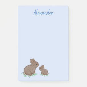 Post-it® Maman mignonne avec bébé lapin dans du trèfle bleu