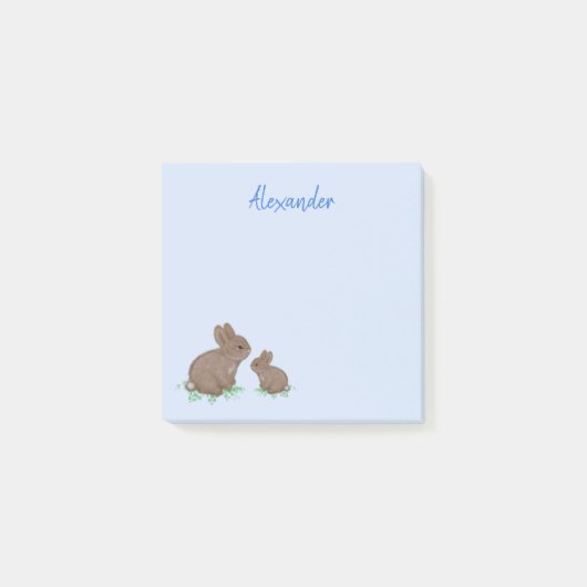 Post-it® Maman mignonne et bébé lapin dans un bleu trèfle (Devant)