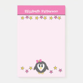 Post-it® Manchot mignon nom d'étoiles enfants rose jaune (Devant)