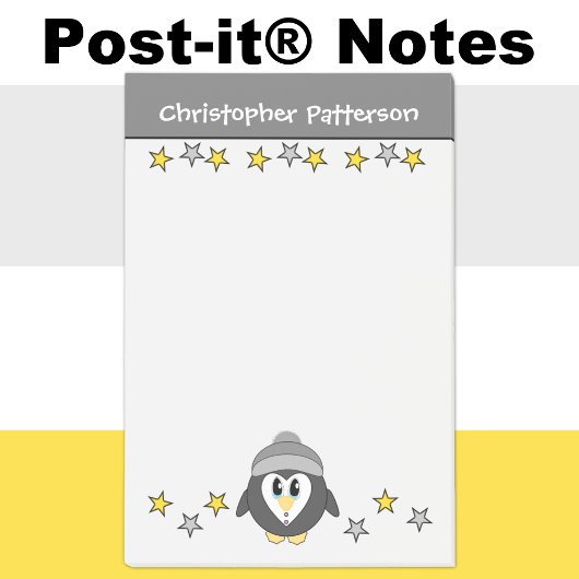 Post-it® Manchots mignons étoiles nom enfants gris jaune
