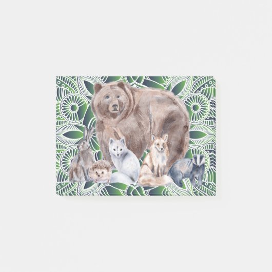 Post-it® Mandala Rabbit Bear Hedgehog Fox Badger (Devant)