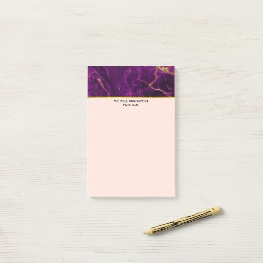 Post-it® Marbre Abstrait moderne violet et or (Sur un bureau)