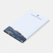 Post-it® Marbre Agate Or Bleu Ciel Marine Moderne Monogramm (Incliné)