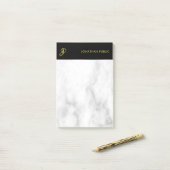 Post-it® Marbre blanc Black Gold Elegant Monogram Modèle (Sur un bureau)
