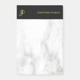 Post-it® Marbre blanc Black Gold Elegant Monogram Modèle