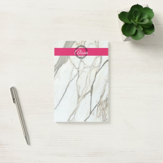 Post-it® Marbre blanc chic et nom de fille rose (Bureau)