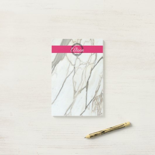 Post-it® Marbre blanc chic et nom de fille rose (Sur un bureau)