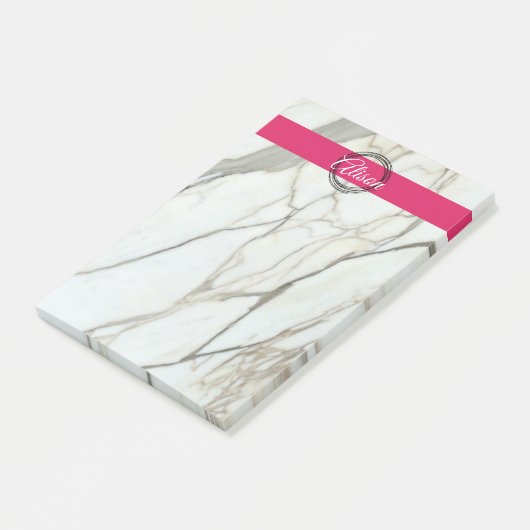 Post-it® Marbre blanc chic et nom de fille rose (Incliné)
