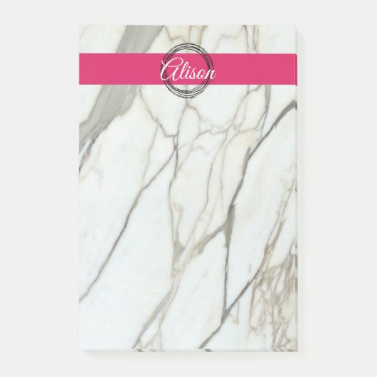 Post-it® Marbre blanc chic et nom de fille rose (Devant)