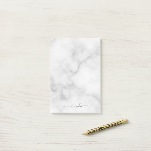 Post-it® Marbre blanc de nom personnalisé de script moderne (Sur un bureau)