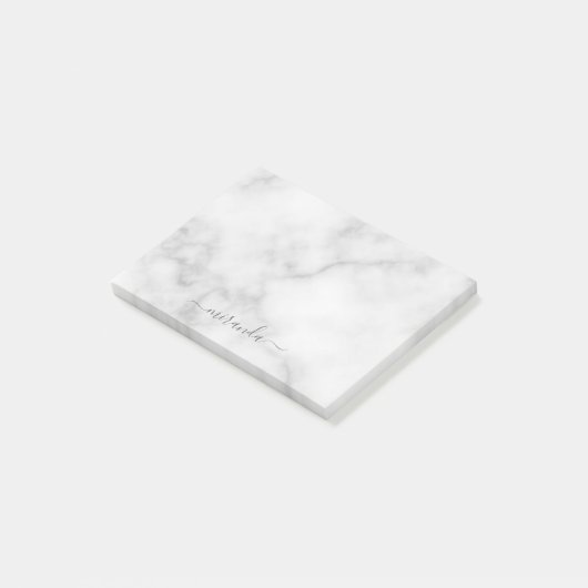 Post-it® Marbre blanc de nom personnalisé de script moderne (Incliné)