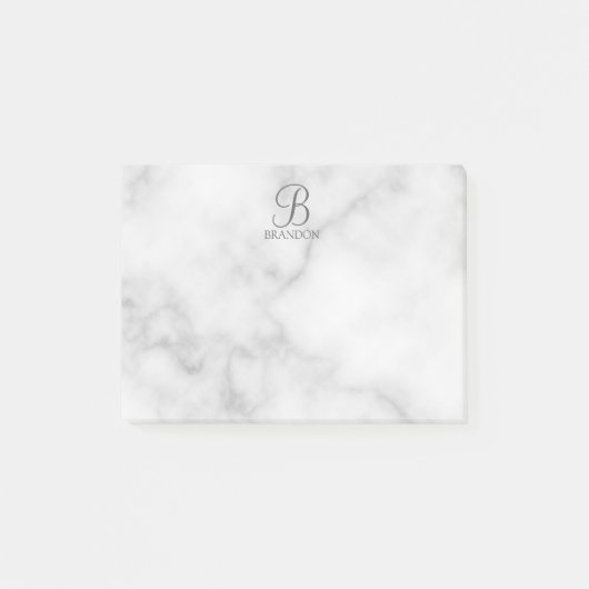 Post-it® Marbre blanc de script personnalisé Monogramme et (Devant)