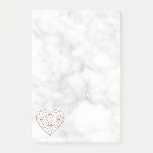 Post-it® Marbre blanc et Rose Gold Foil Coeur géométrique (Devant)